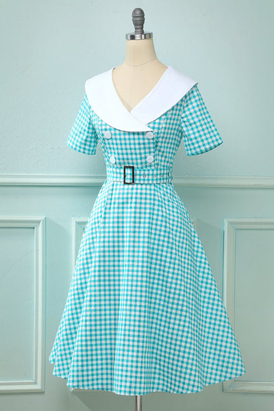 Vintage Jaren '50 Geruite Swing Jurk