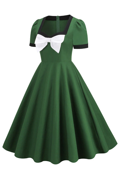 Vintage Jaren 1950 Groene Jurk Met Strik