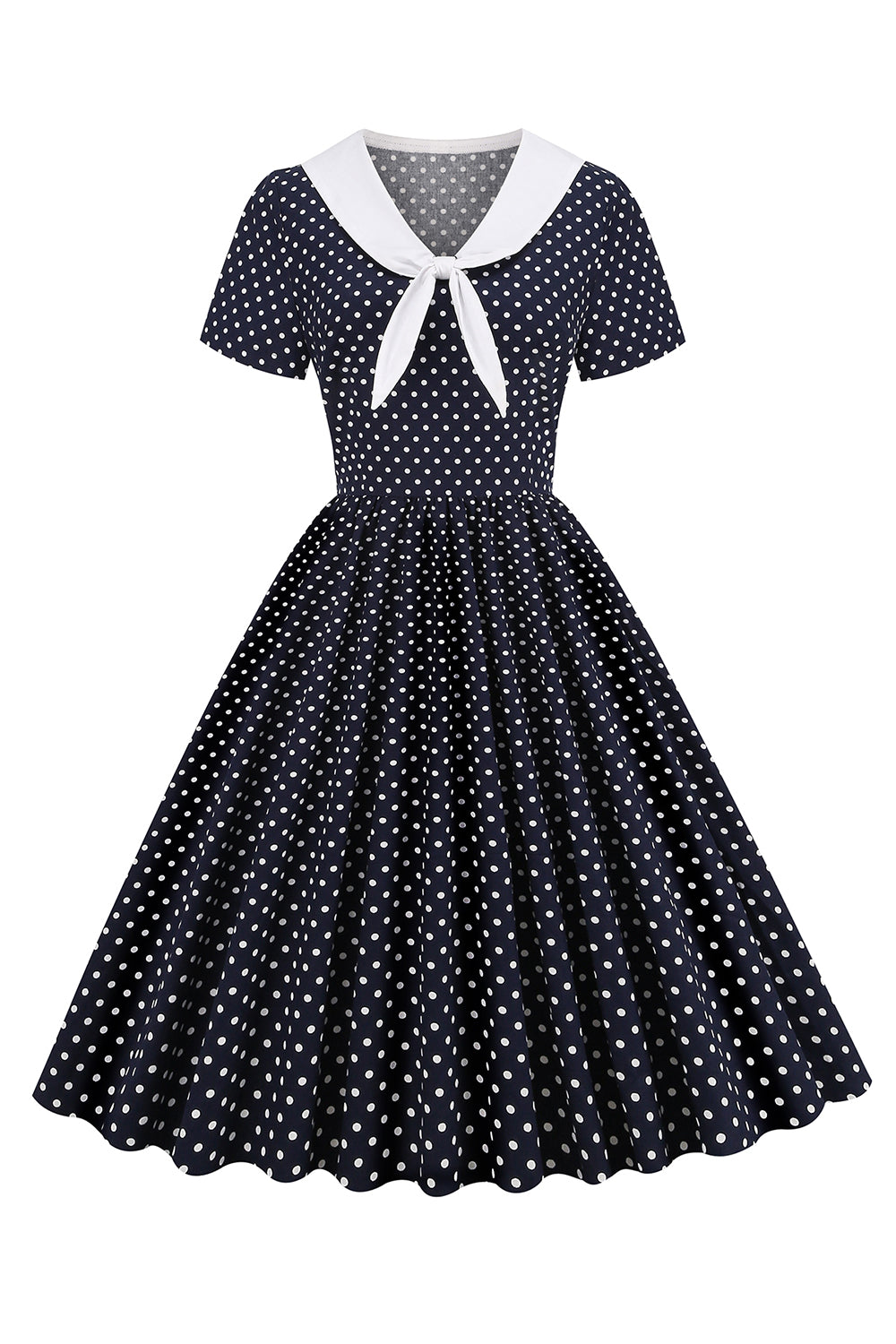 Vintage Zwart-Witte Polka Dot Jurk Met Vlinderdas