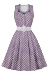 Jaren '50 Paarse Polka Dot Jurk Met Riem