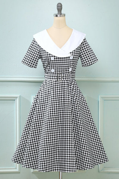 Vintage Jaren '50 Geruite Swing Jurk