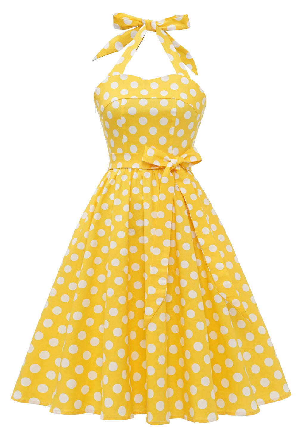 Pin-Up Gele Polka Dot Vintage Jurk