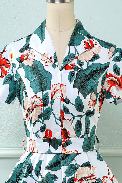 Vintage Jurk Met V-Hals En Bloemenprint