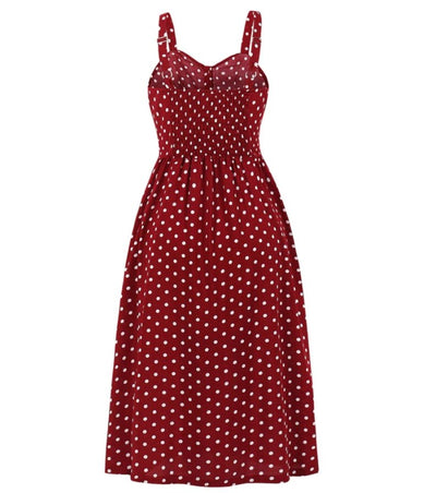 Jaren 60 Polka Dot Jurk Burgundy