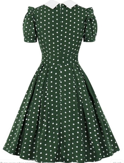 60s Polka Dot Jurk Groen