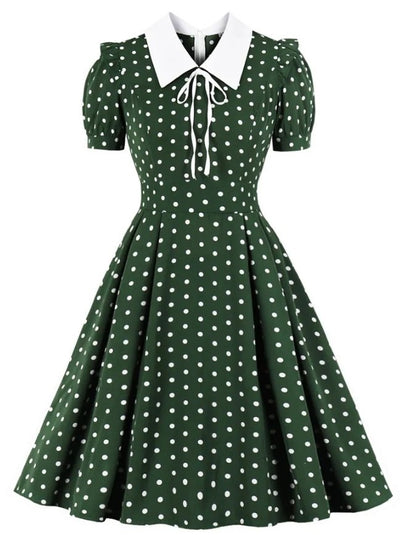 60s Polka Dot Jurk Groen