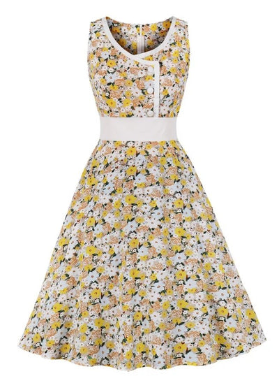 Gele Bloemen 50s Pin-Up Jurk