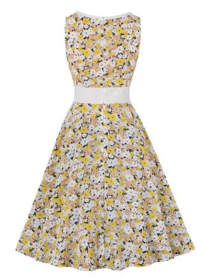 Gele Bloemen 50s Pin-Up Jurk