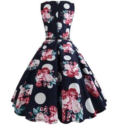 Jaren 1950 Pin-Up Bloem Polka Dot Jurk