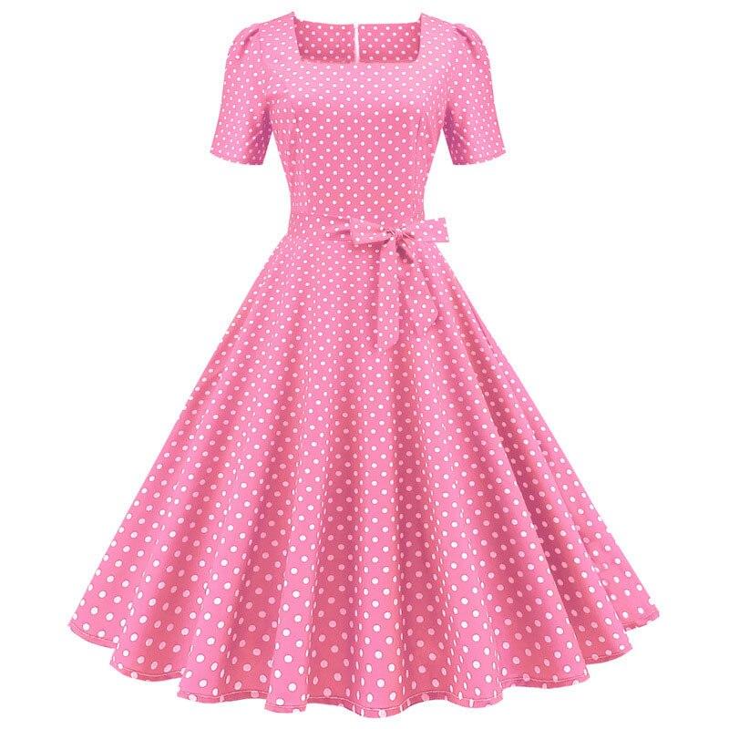 50s Roze Polka Dot Jurk