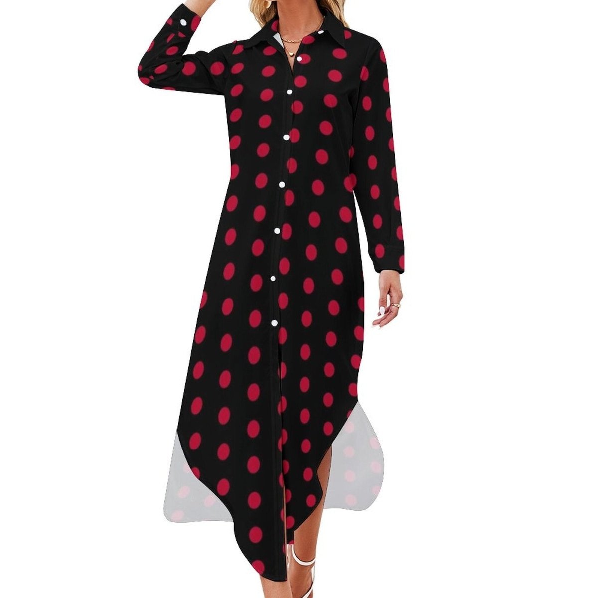 Zwarte Polkadot Maxi-Jurk Uit De Jaren 70