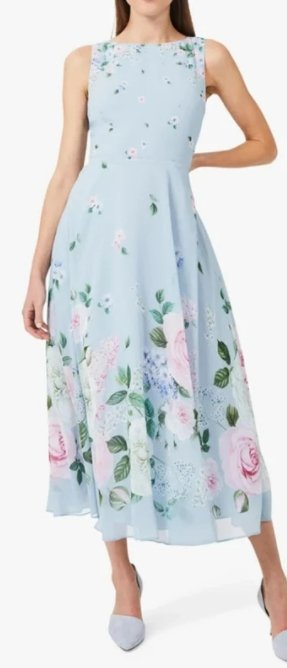 Vintage Gebloemde Maxi-Jurk Blauw