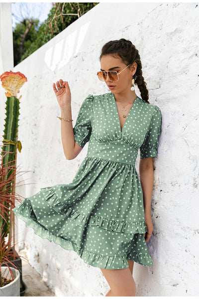 Vintage Polka Dot Groene Jurk