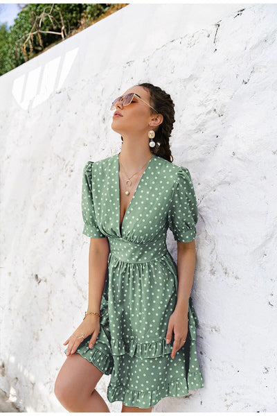 Vintage Polka Dot Groene Jurk