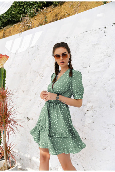 Vintage Polka Dot Groene Jurk