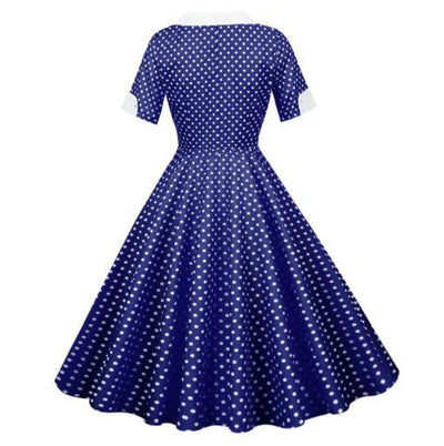 Vintage Jaren '50 Blauwe Polka Dot Jurk