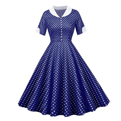 Vintage Jaren '50 Blauwe Polka Dot Jurk