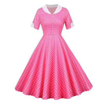 Vintage Jaren '50 Roze Polka Dot Jurk