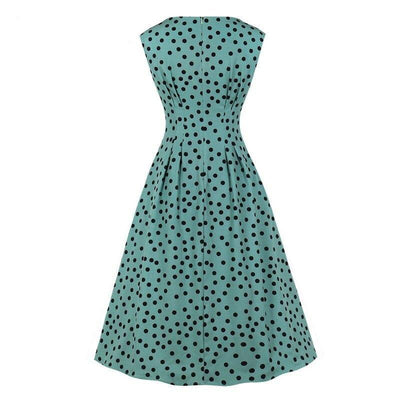 Vintage Jaren 1950 Jurk Groen Zwart Polka Dots