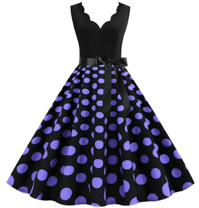 Vrouwen Vintage Paarse Polka Dot Jurk