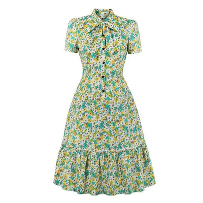 Groene Vintage Jurk Met Korte Mouwen