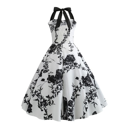 Zwarte Bloemen Vintage Pin-Up Jurk