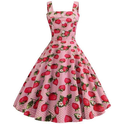 Vintage 1950 Aardbei Roze Jurk