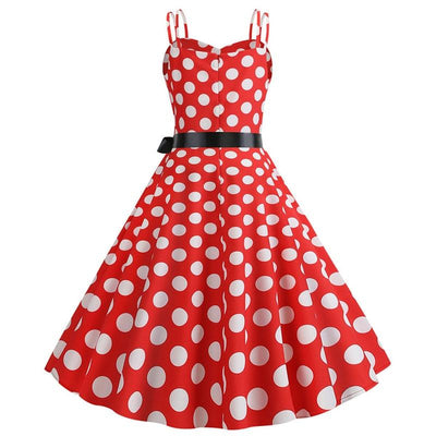 Vintage Rode Rockabilly Jurk Met Witte Stippen