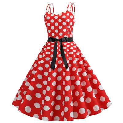 Vintage Rode Rockabilly Jurk Met Witte Stippen