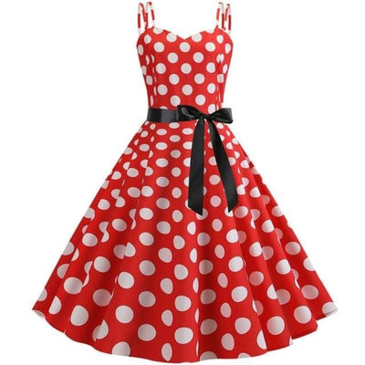 Vintage Rode Rockabilly Jurk Met Witte Stippen